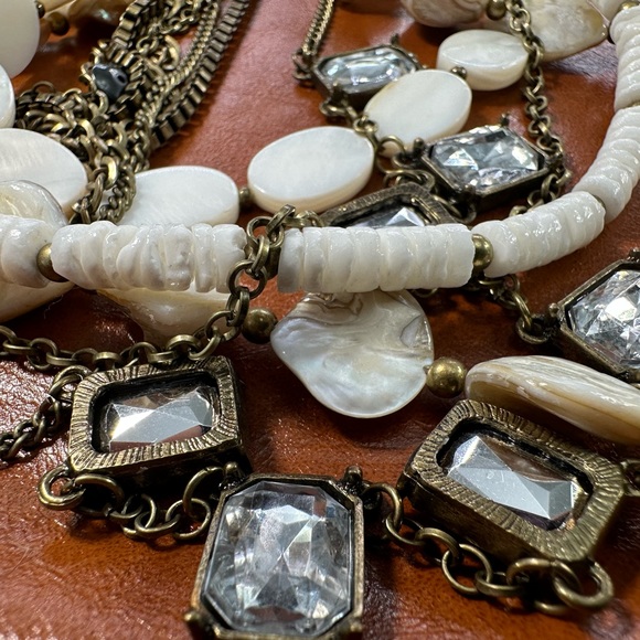 Chico’s NWT seven strand statement, necklace, antique, gold white beige crystals - Picture 10 of 11